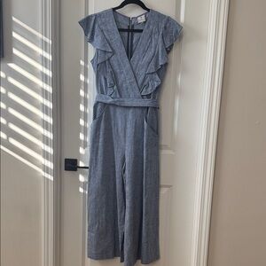 V by Violet Weekend Blue Chambray Ruffled Jumpsuit